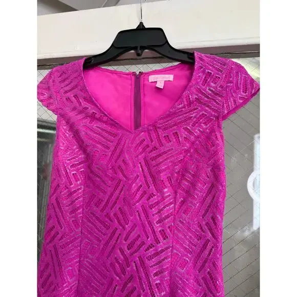 Lilly Pulitzer Selassie Fuchsia Pink V Neck Cap Sleeve Dress Sz 0 GS - Picture 4 of 8